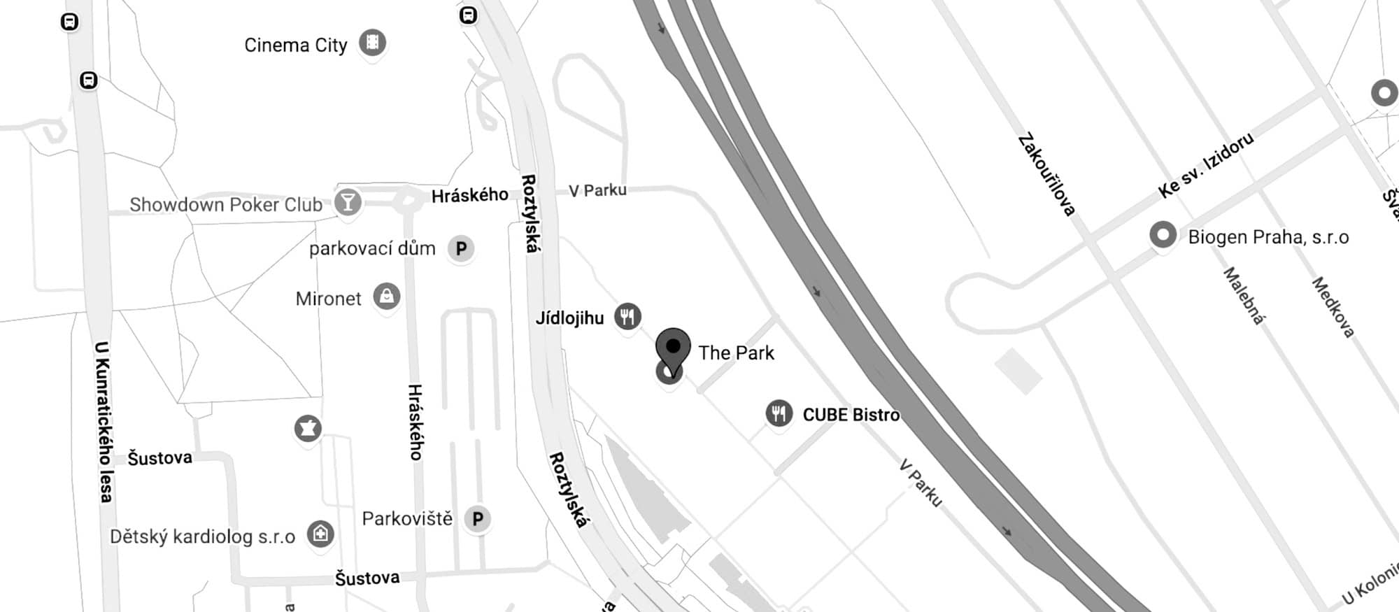 Mapa sídla firmy Next Solutions: The Park, Praha 4